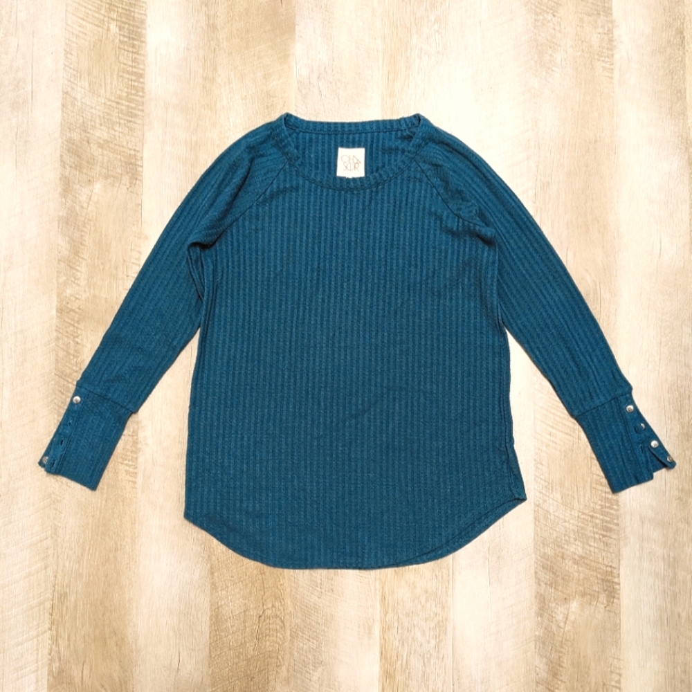Chaser Teal Waffle Knit Sweater Top Women's Size Medium